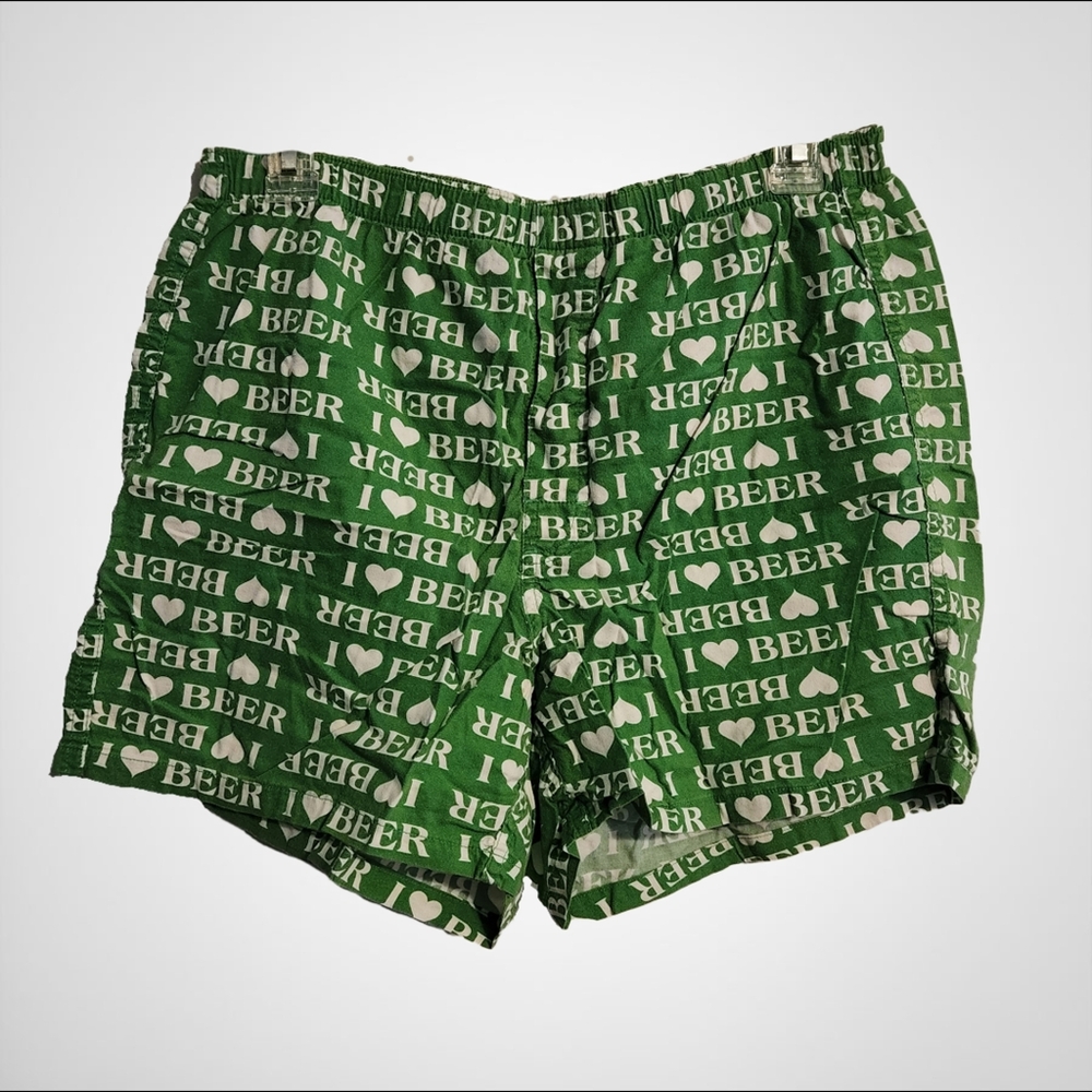 3/$10 I LOVE BEER green boxer pajama shorts
